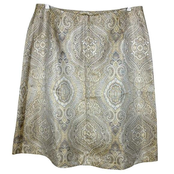 Talbots Vintage Skirt gold silver metallic jacquard brocade holiday coquette - Picture 2 of 8